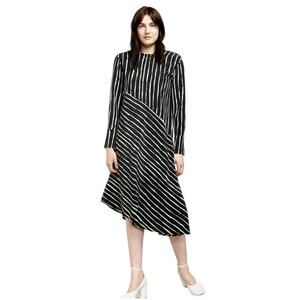 Marimekko Dress Womens4 Black White Mijam Midi Asymmetrical Hem Silk Long Sleeve